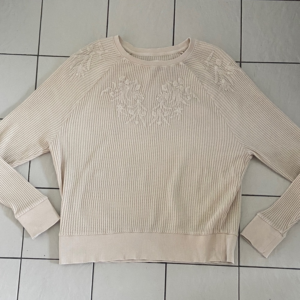 Anthropology Cleo & Wolf Large Cream waffle weave cotton sweatshirt